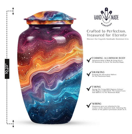 Abstract 10 inch classic aluminum cremation urn.