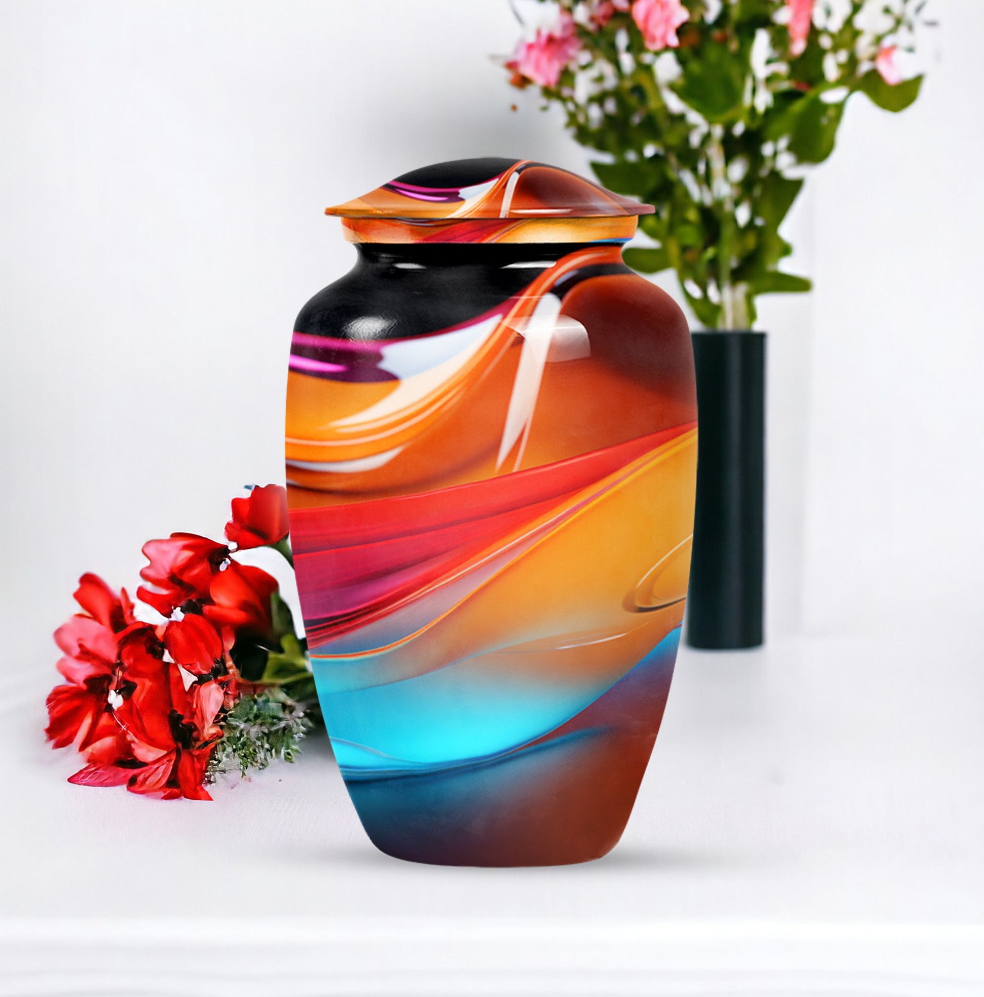 abstract aluminium urn for human ashes.