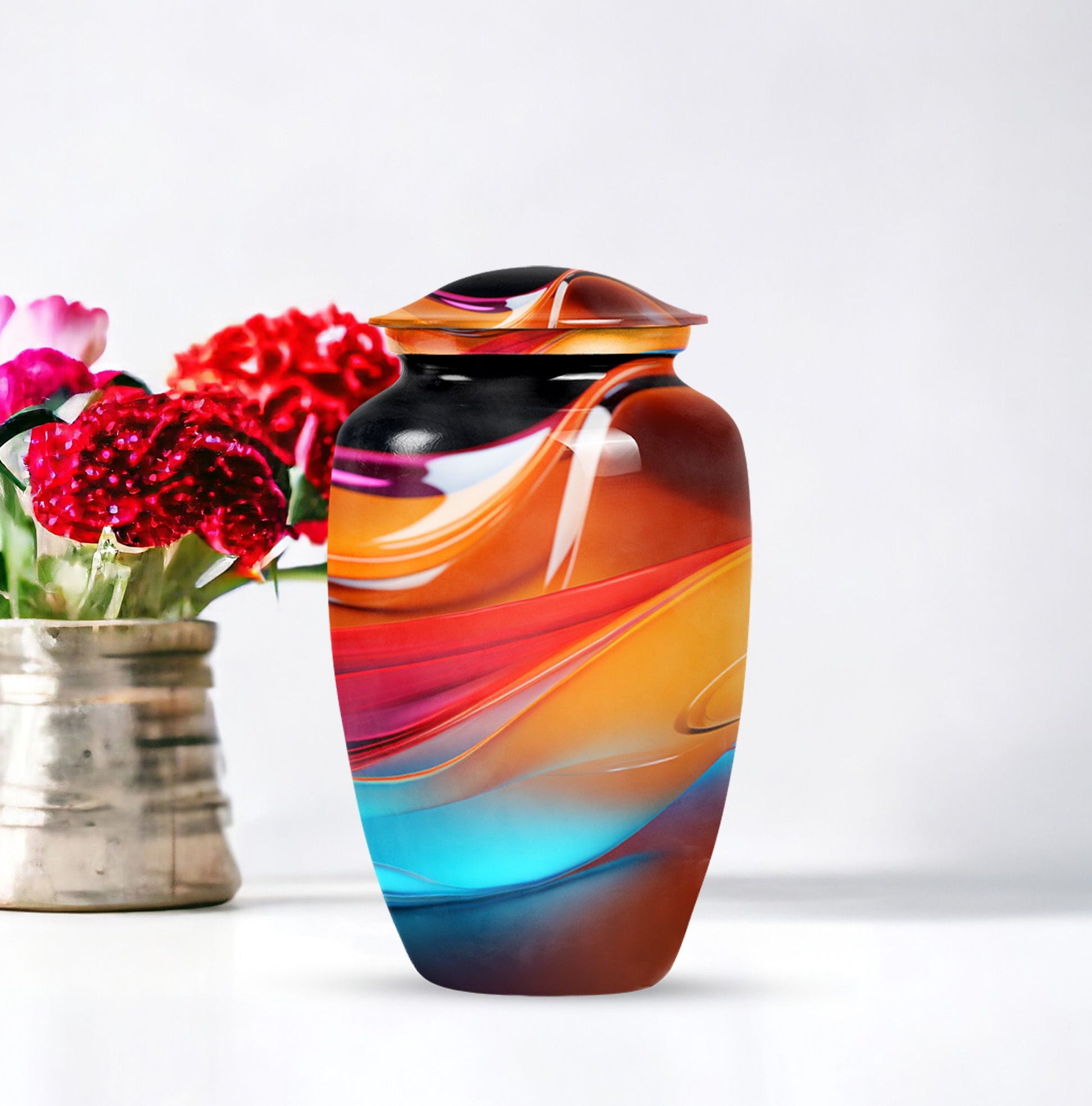 abstract aluminium urn for human ashes.