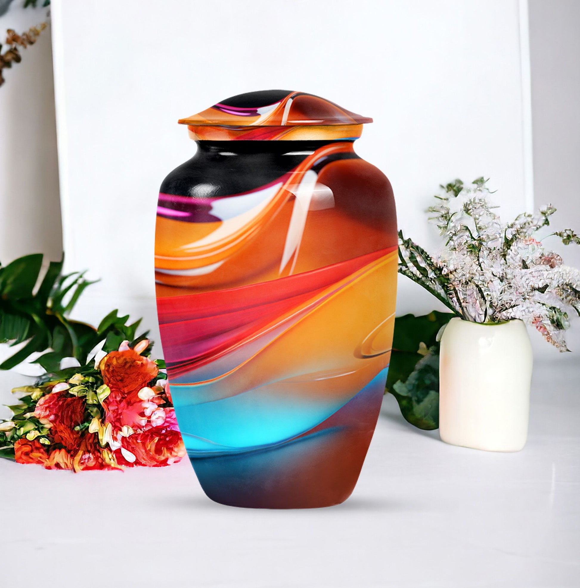 abstract aluminium urn for human ashes.