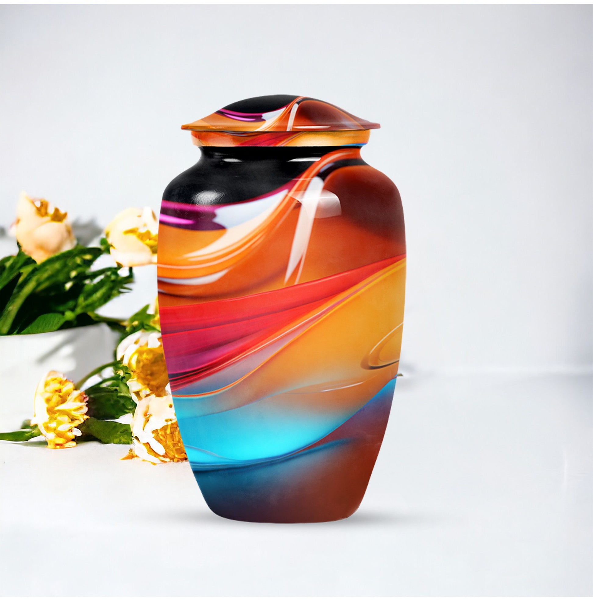 abstract aluminium urn for human ashes.