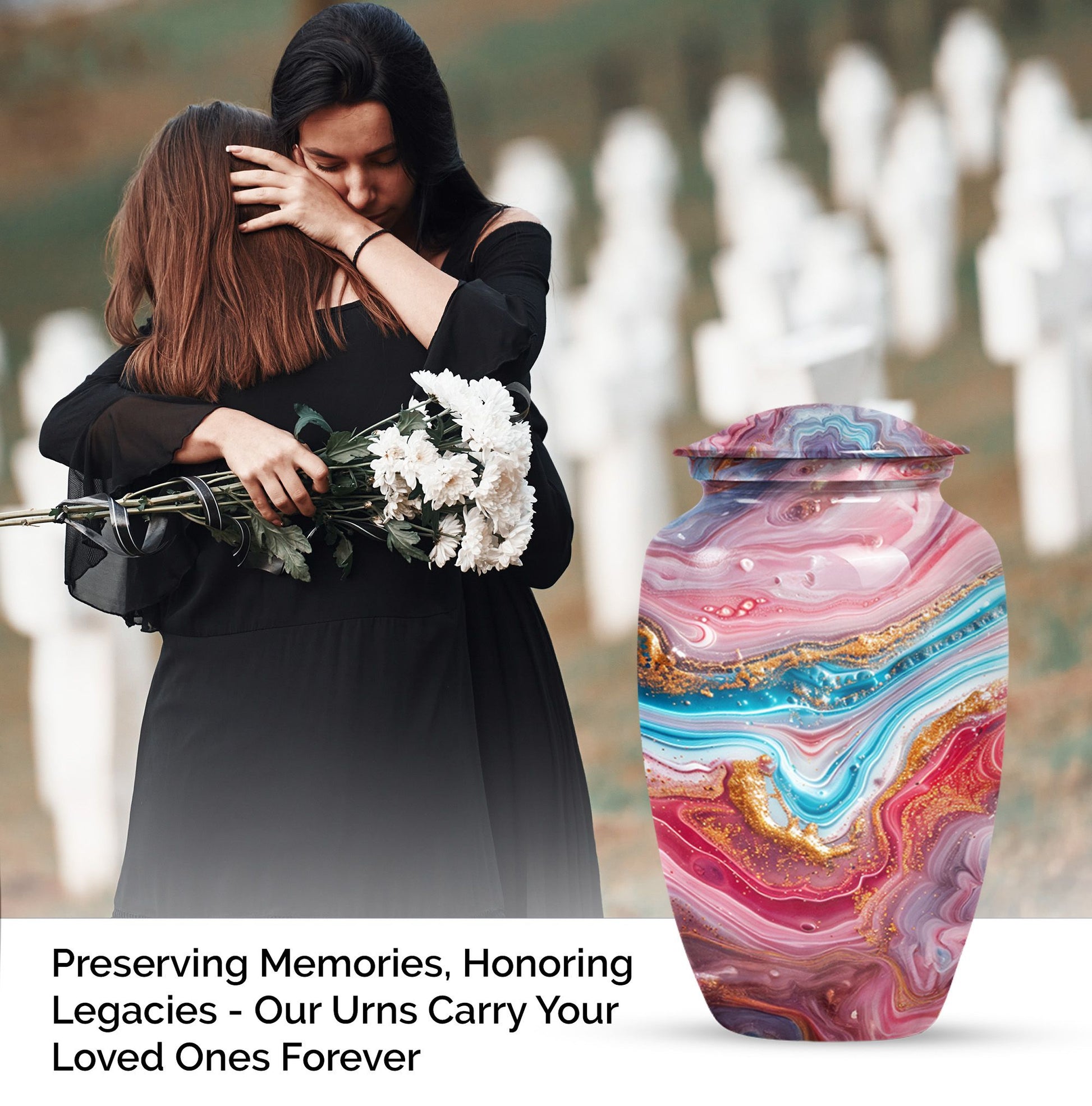 Colourful Swirl Classic Urn, 10 Inch funeral ash.