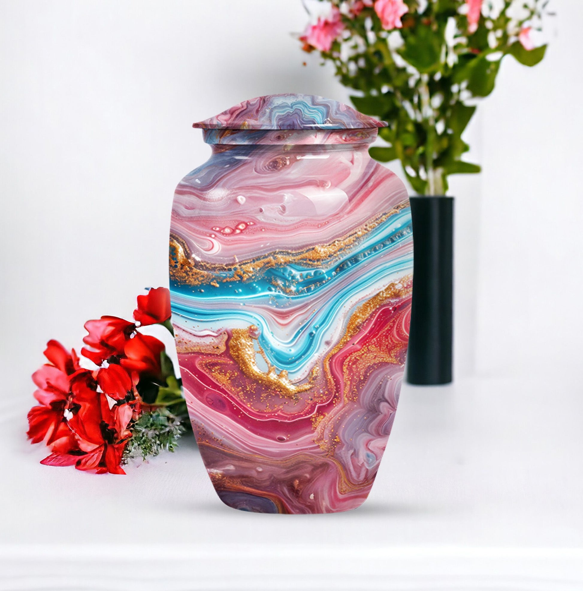 Colourful Swirl Classic Urn, 10 Inch funeral ash.