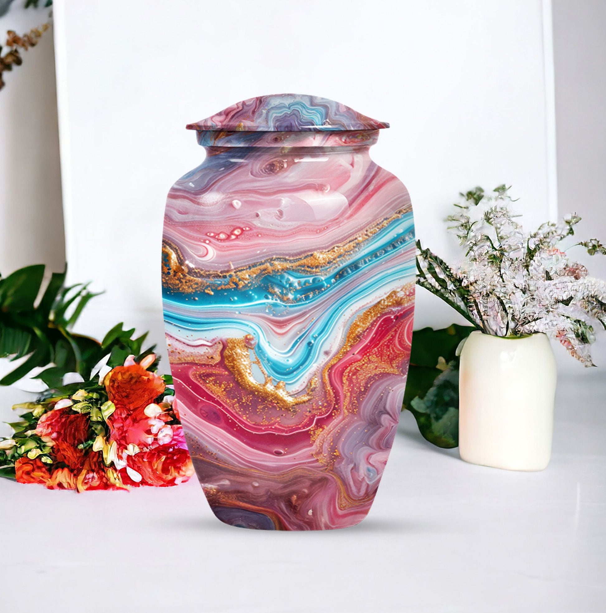 Colourful Swirl Classic Urn, 10 Inch funeral ash.