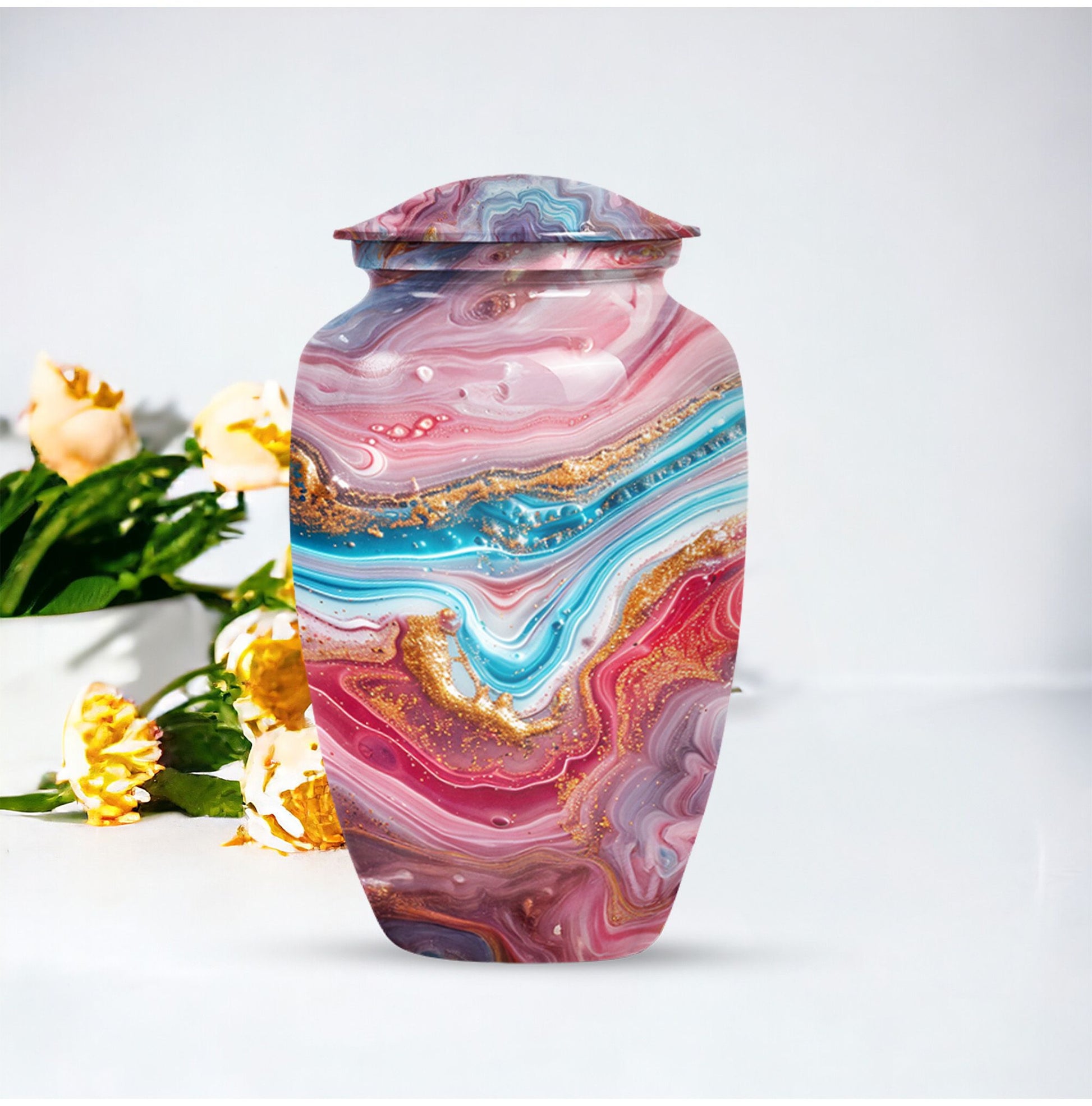 Colourful Swirl Classic Urn, 10 Inch funeral ash.