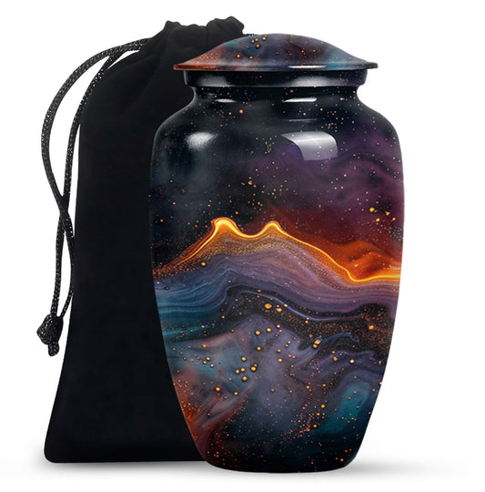 Abstract Classic Aluminum Cremation Urn with Velvet Pouch