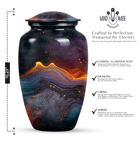 Abstract Classic Aluminum Cremation Urn with Velvet Pouch