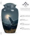 10-inch wolf howling memorial urn for burial, 