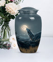 10-inch wolf howling memorial urn for burial, 