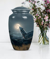 10-inch wolf howling memorial urn for burial, 