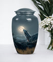 10-inch wolf howling memorial urn for burial, 