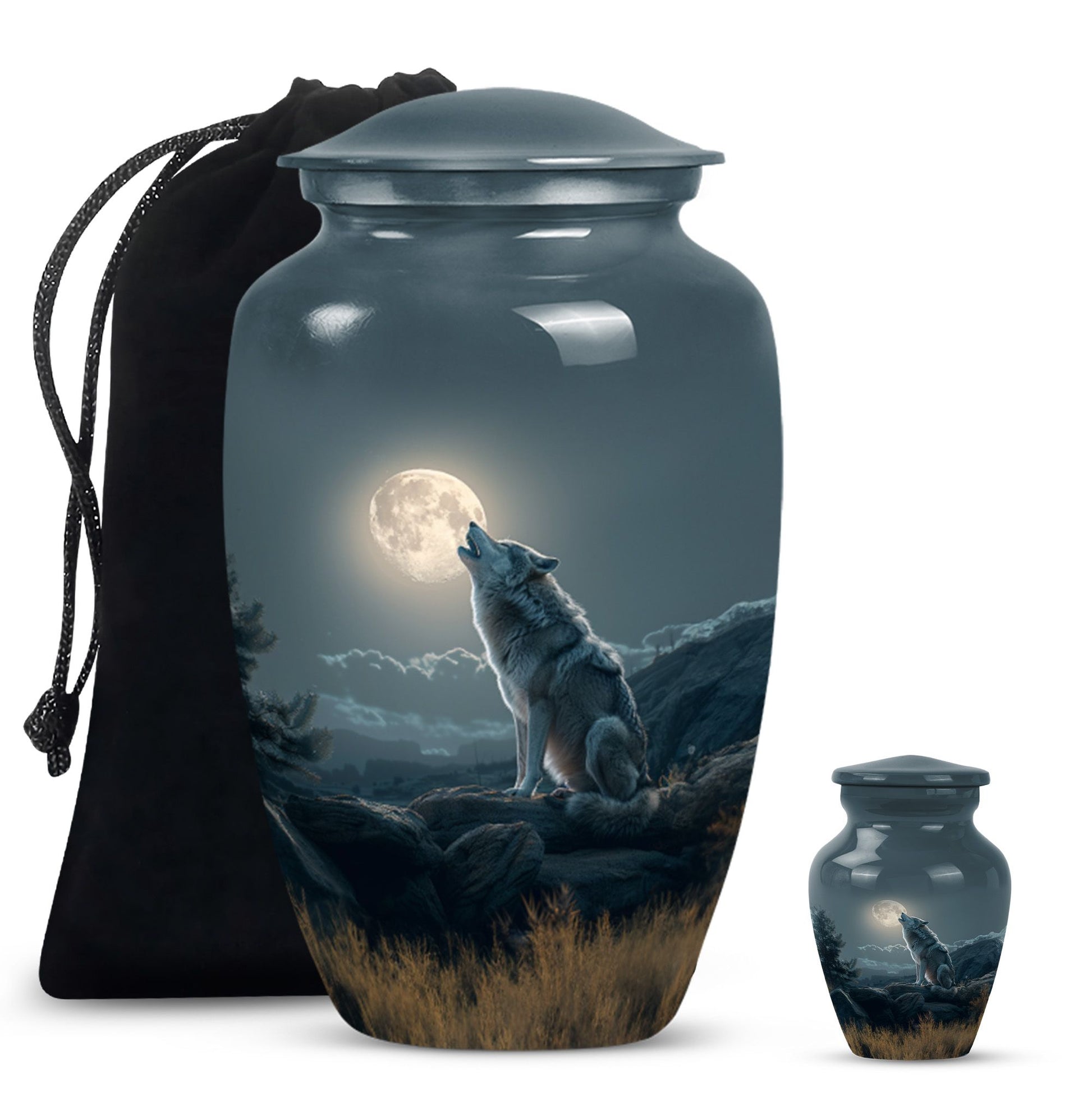 10-inch wolf howling memorial urn for burial, 