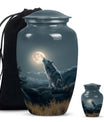 10-inch wolf howling memorial urn for burial, 