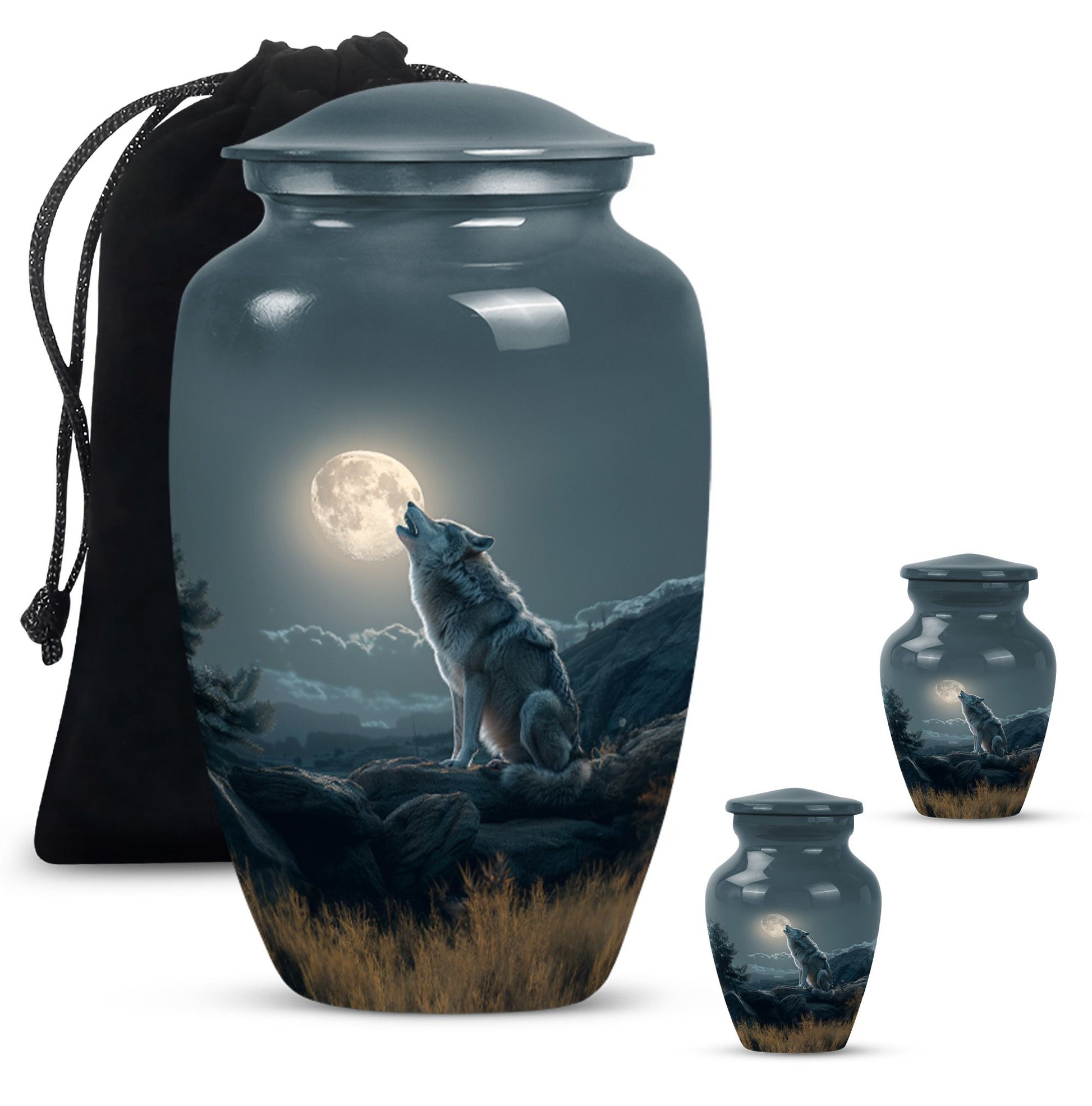 10-inch wolf howling memorial urn for burial, 