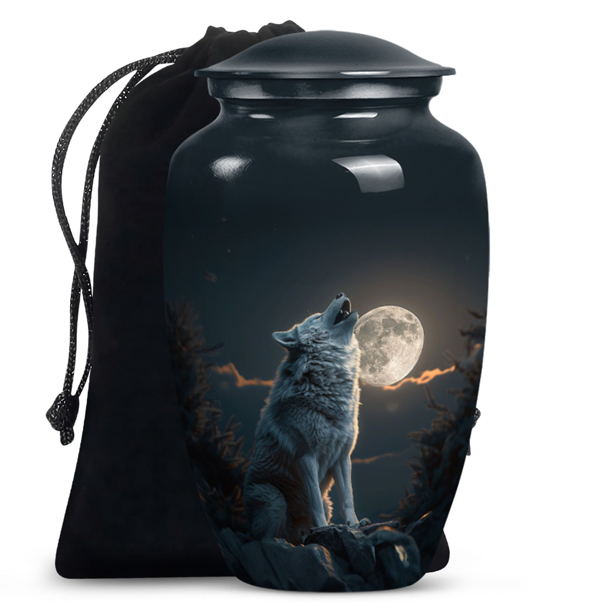 wolf howling urn for ashes, cremation urn