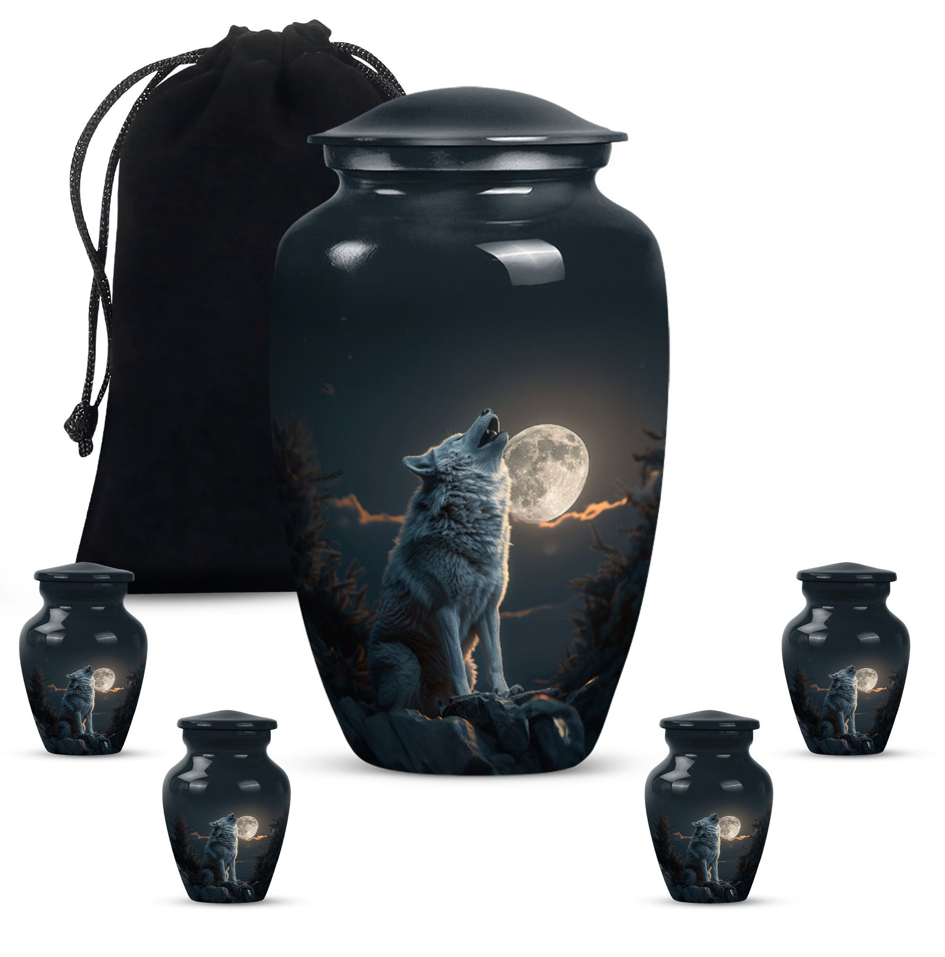 wolf howling urn for ashes, cremation urn