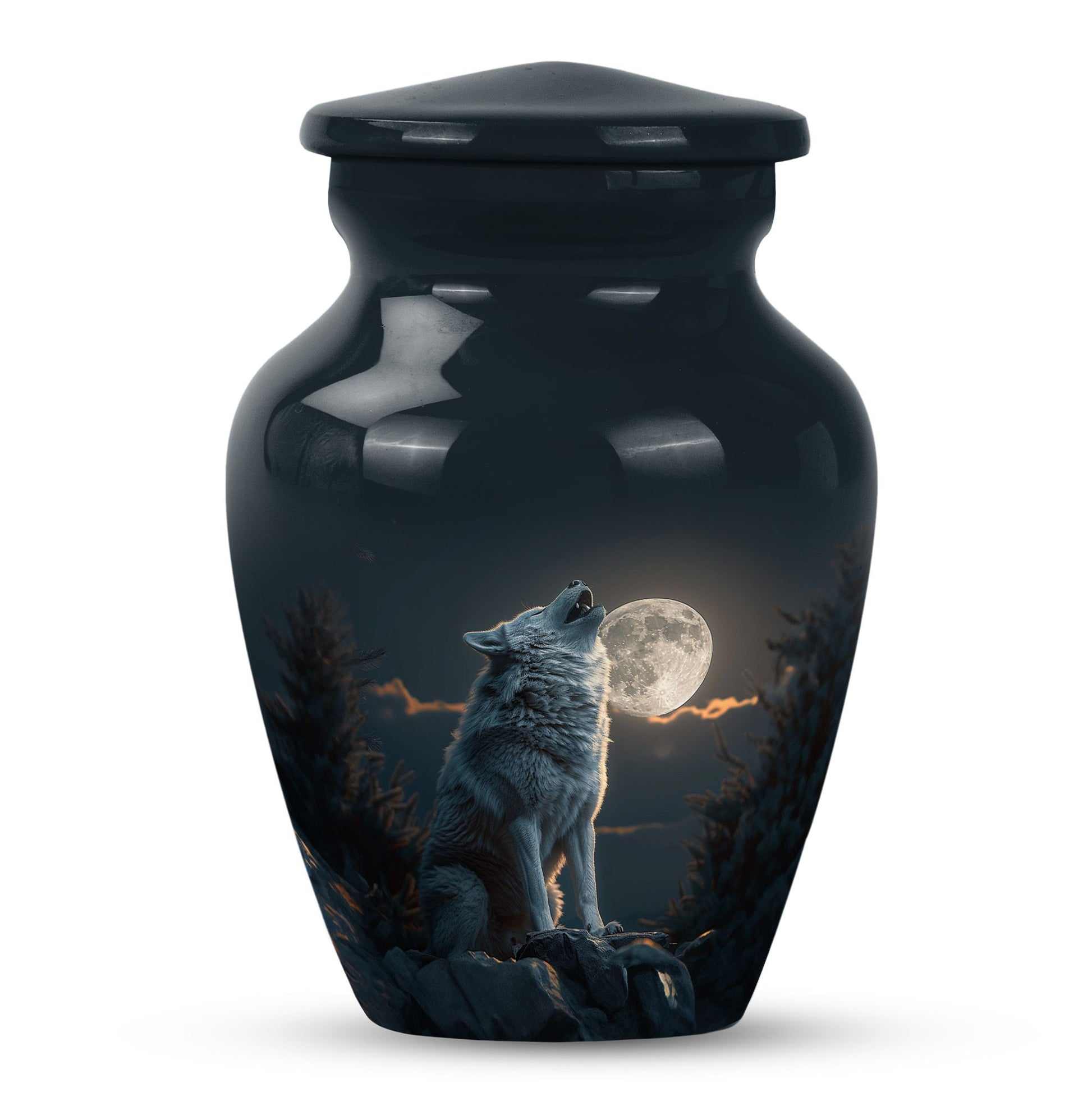 wolf howling urn for ashes, cremation urn