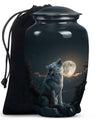 wolf howling urn for ashes, cremation urn