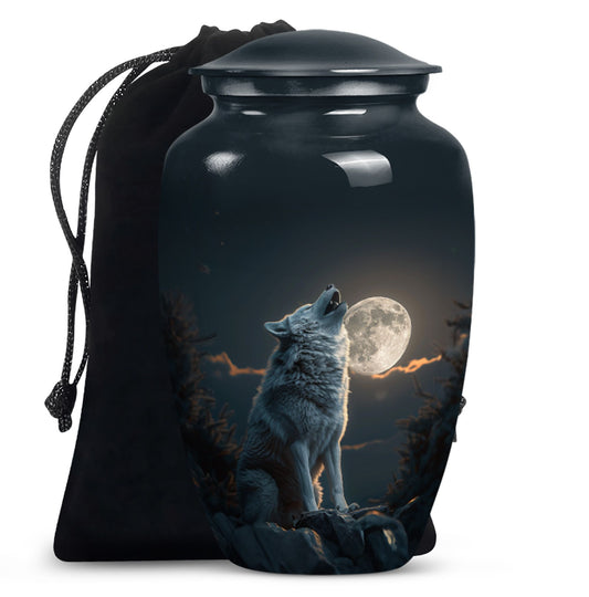 wolf howling urn for ashes, cremation urn