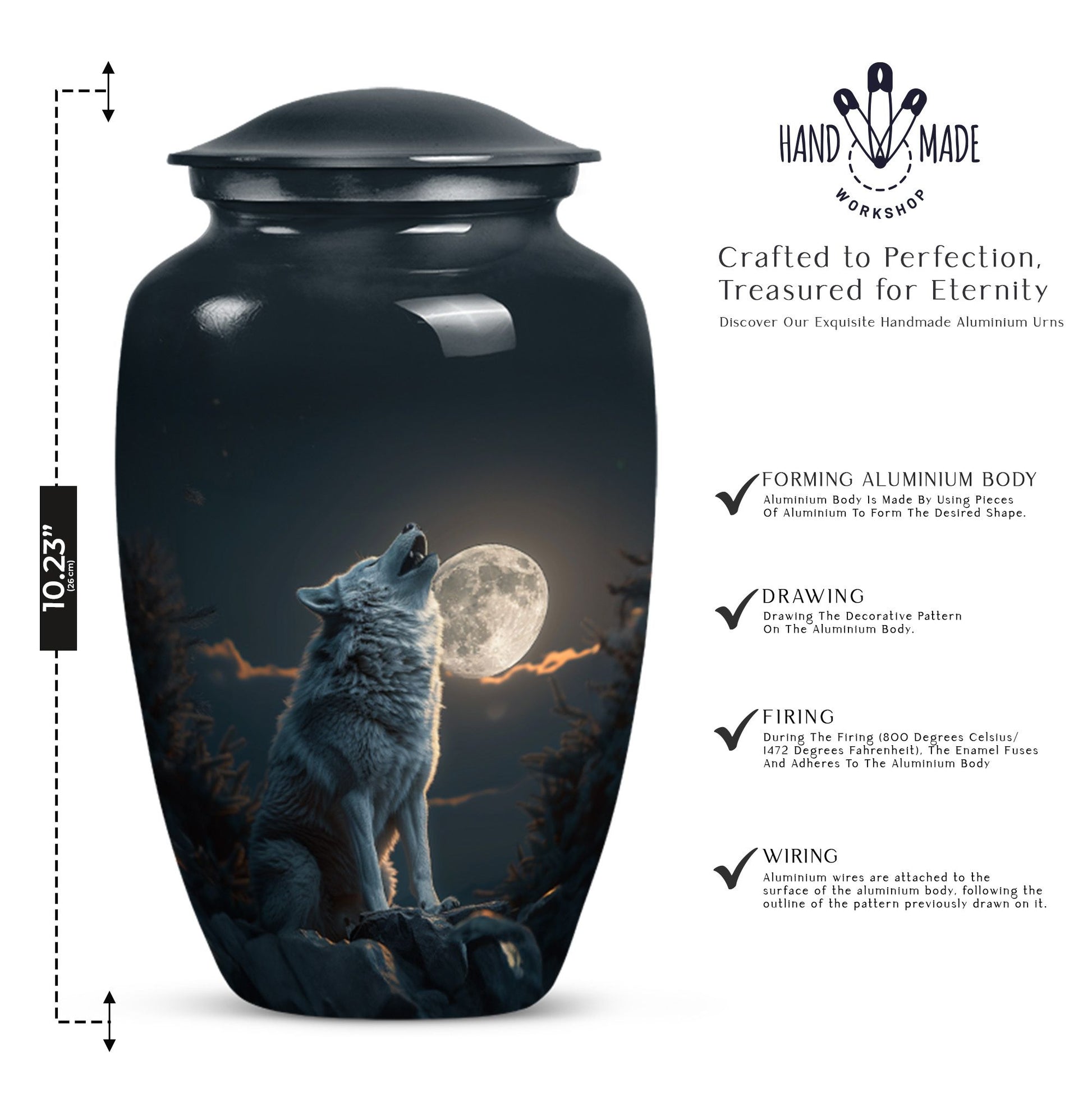 wolf howling urn for ashes, cremation urn