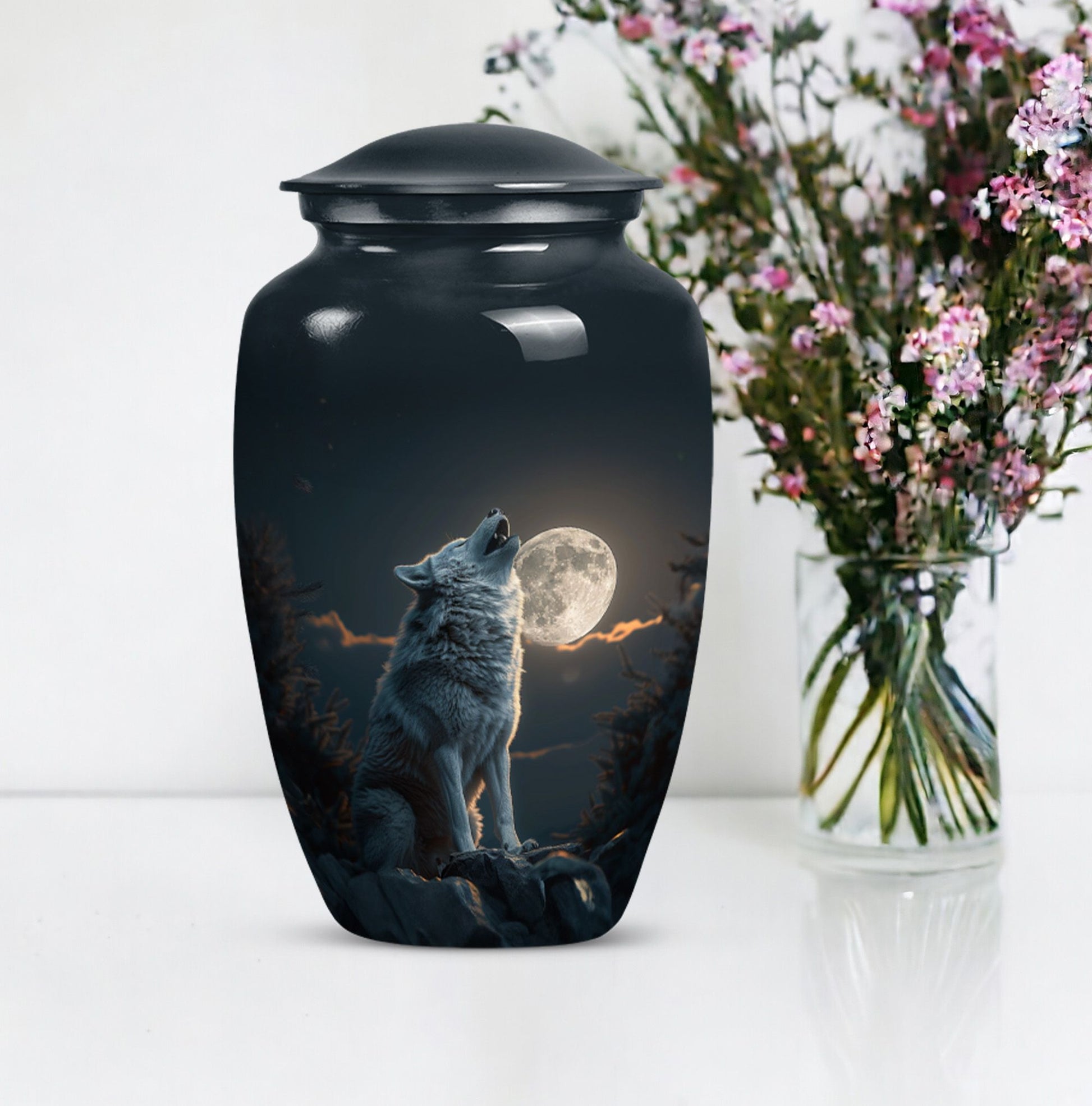 wolf howling urn for ashes, cremation urn