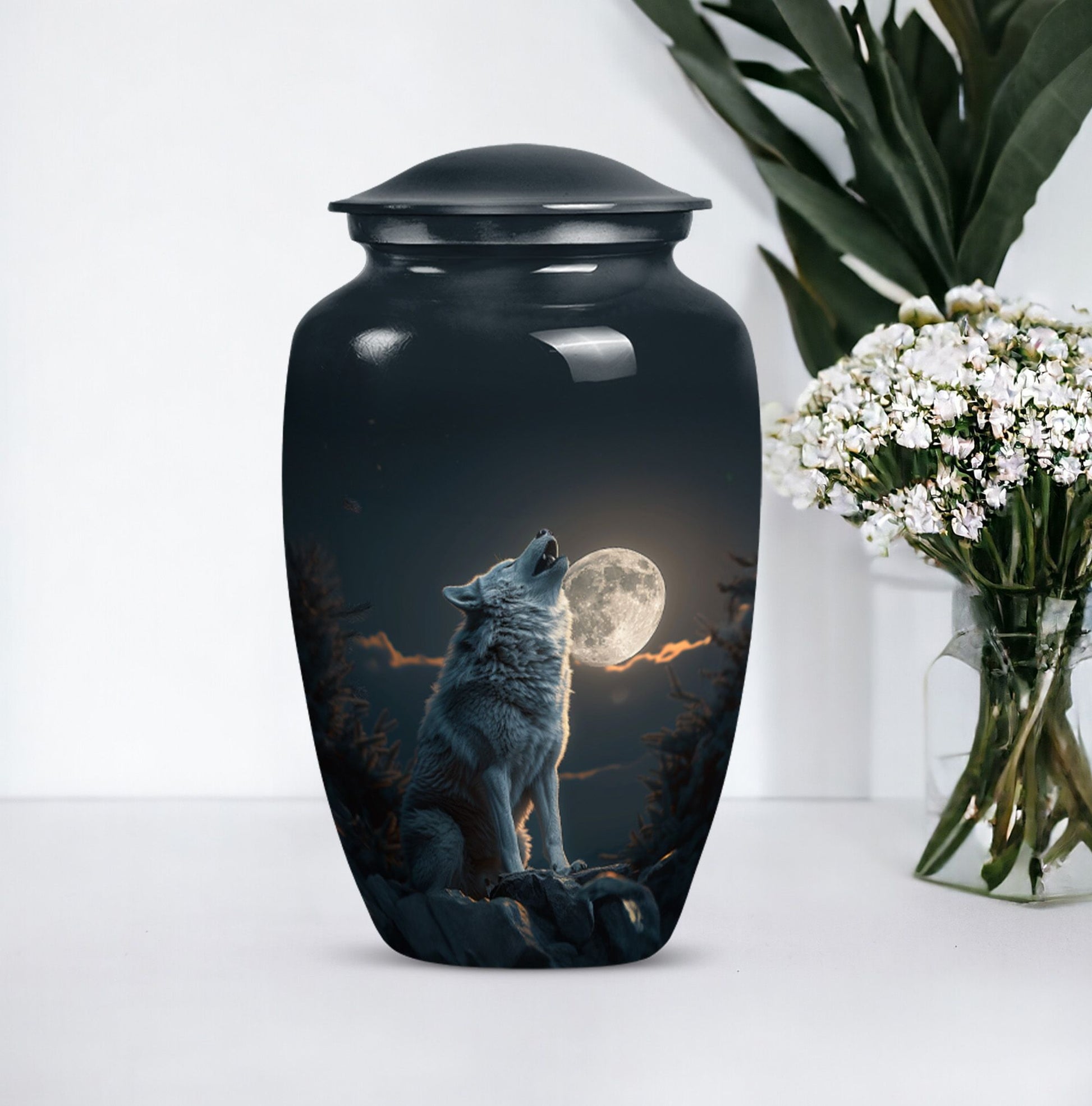 wolf howling urn for ashes, cremation urn