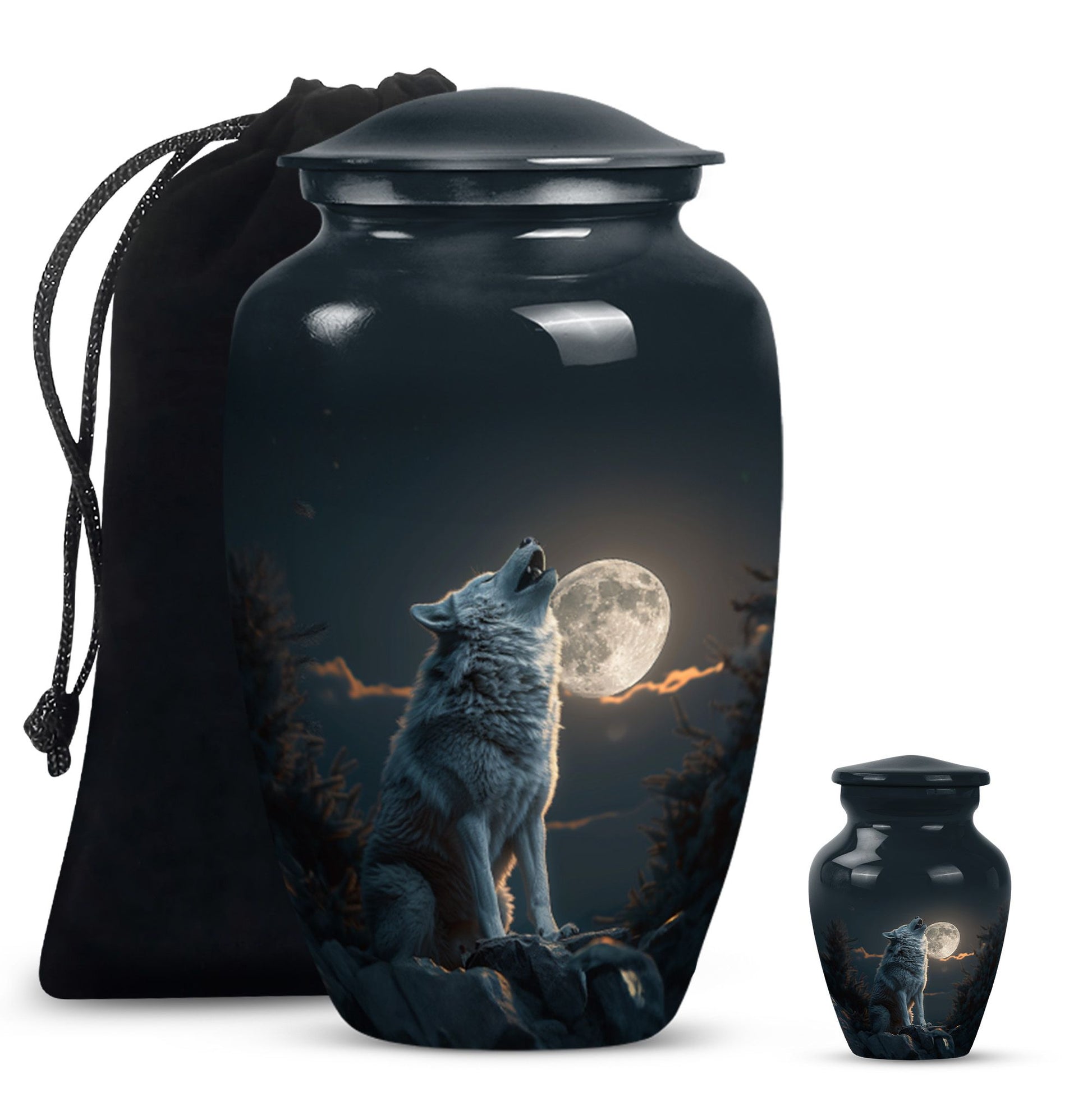 wolf howling urn for ashes, cremation urn