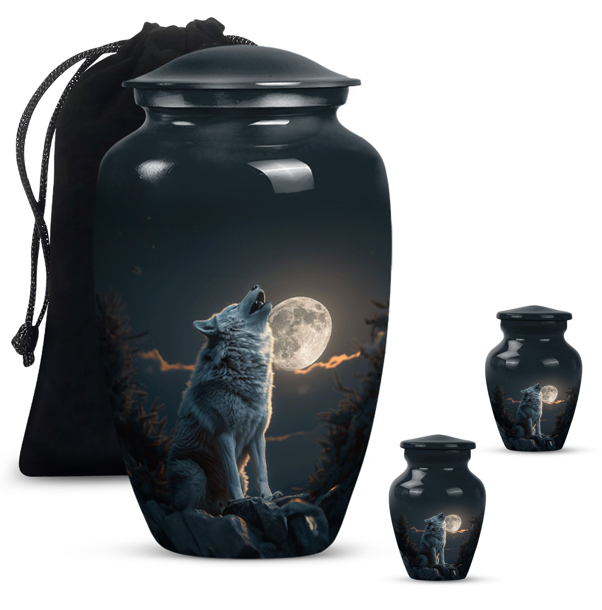 wolf howling urn for ashes, cremation urn