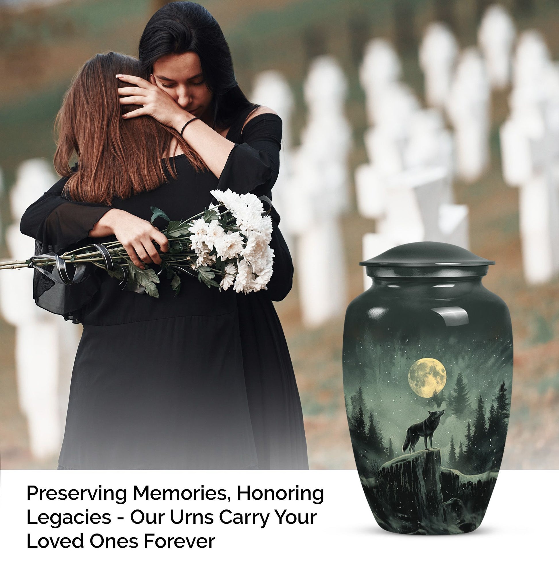 10-inch wolf howling urn, adult funeral and cremation