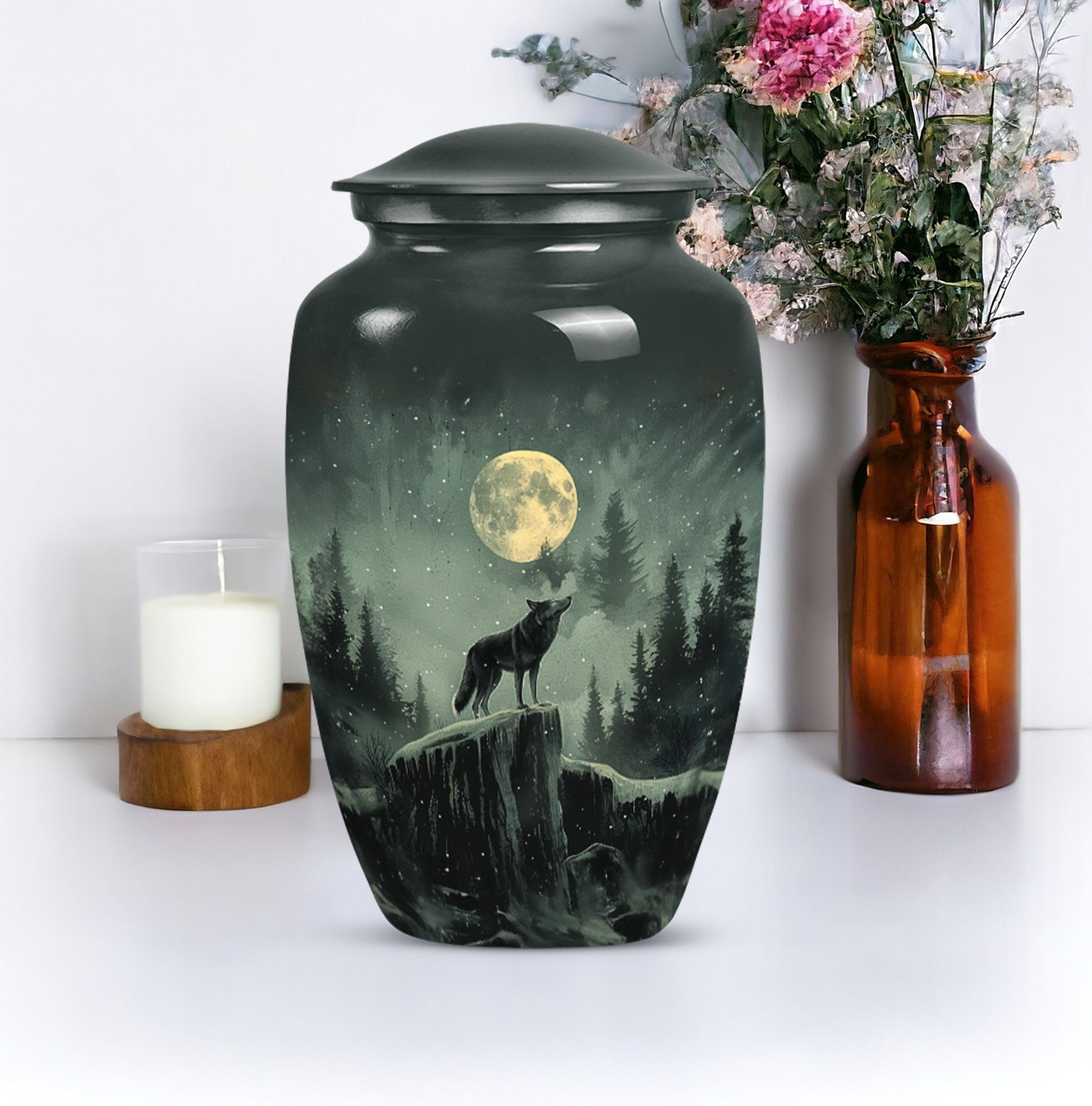 10-inch wolf howling urn, adult funeral and cremation