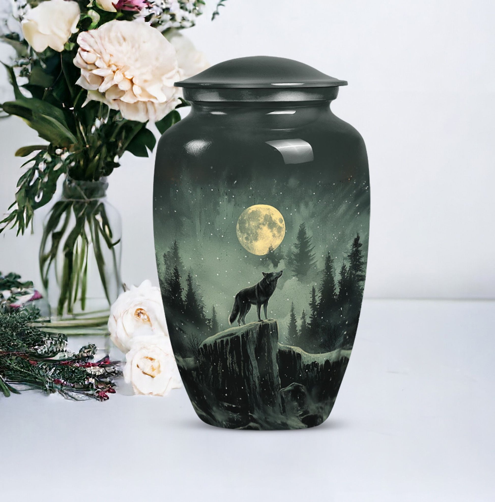 10-inch wolf howling urn, adult funeral and cremation