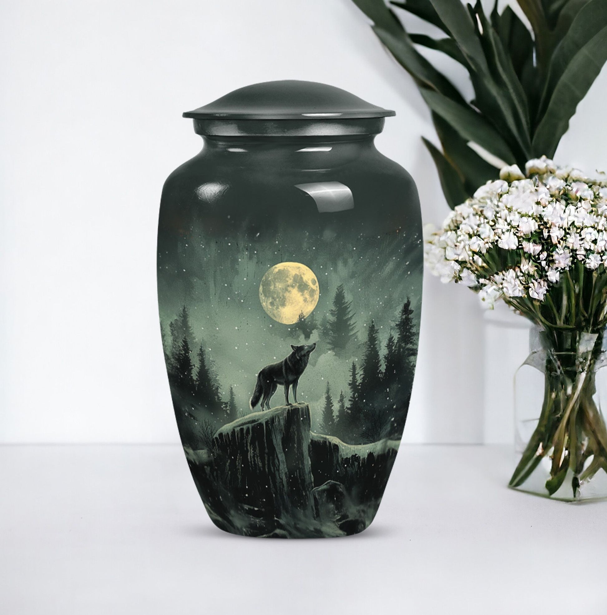 10-inch wolf howling urn, adult funeral and cremation