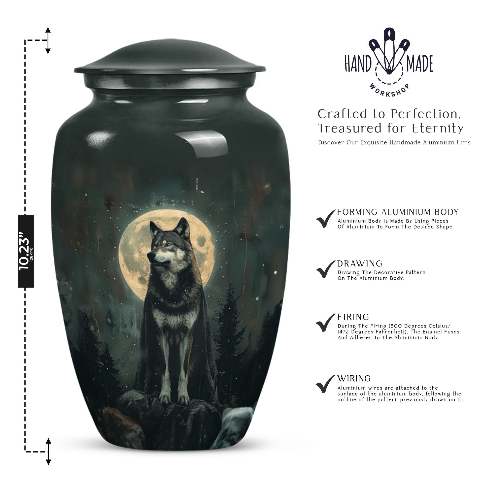 wolf howling urn, memorial urn for adult female