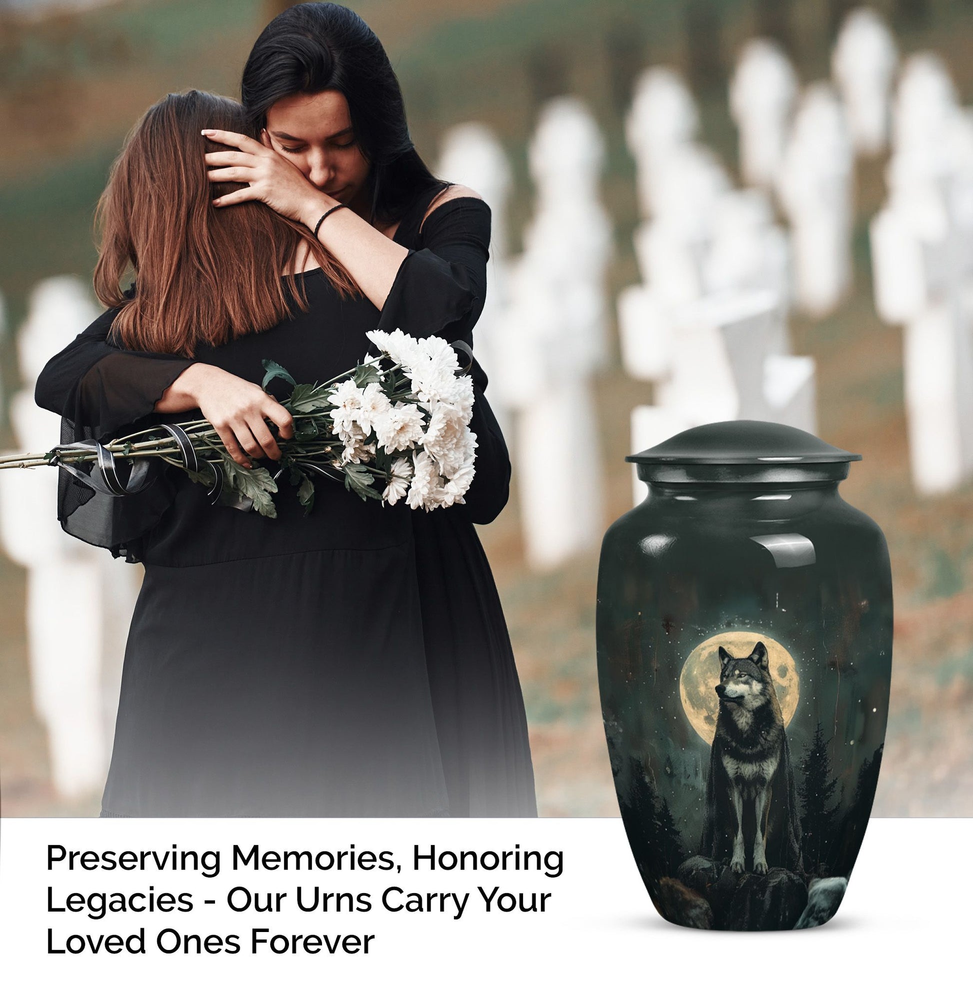 wolf howling urn, memorial urn for adult female