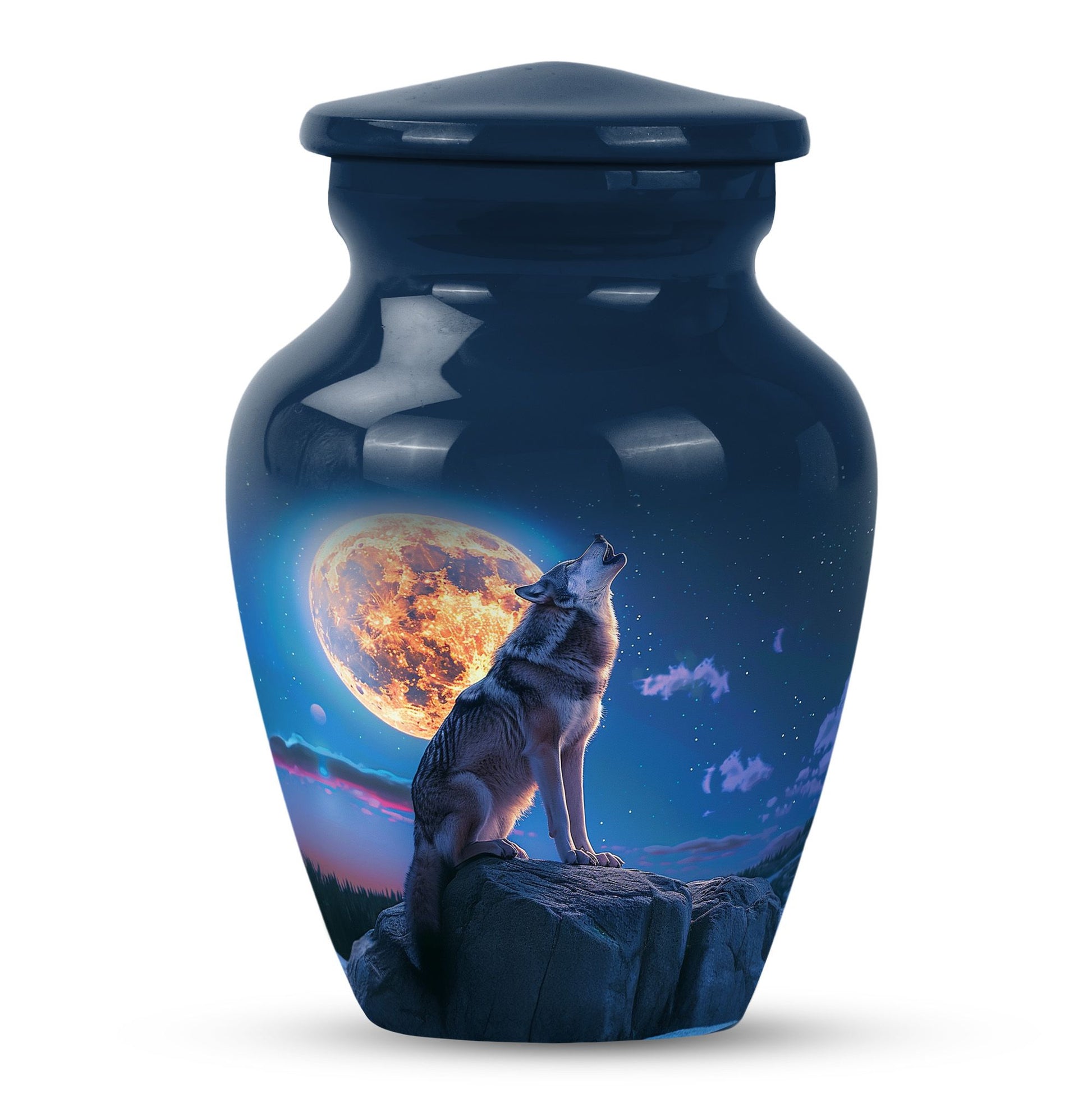 10-inch classic wolf howling urn, 