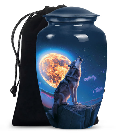 10-inch classic wolf howling urn, 