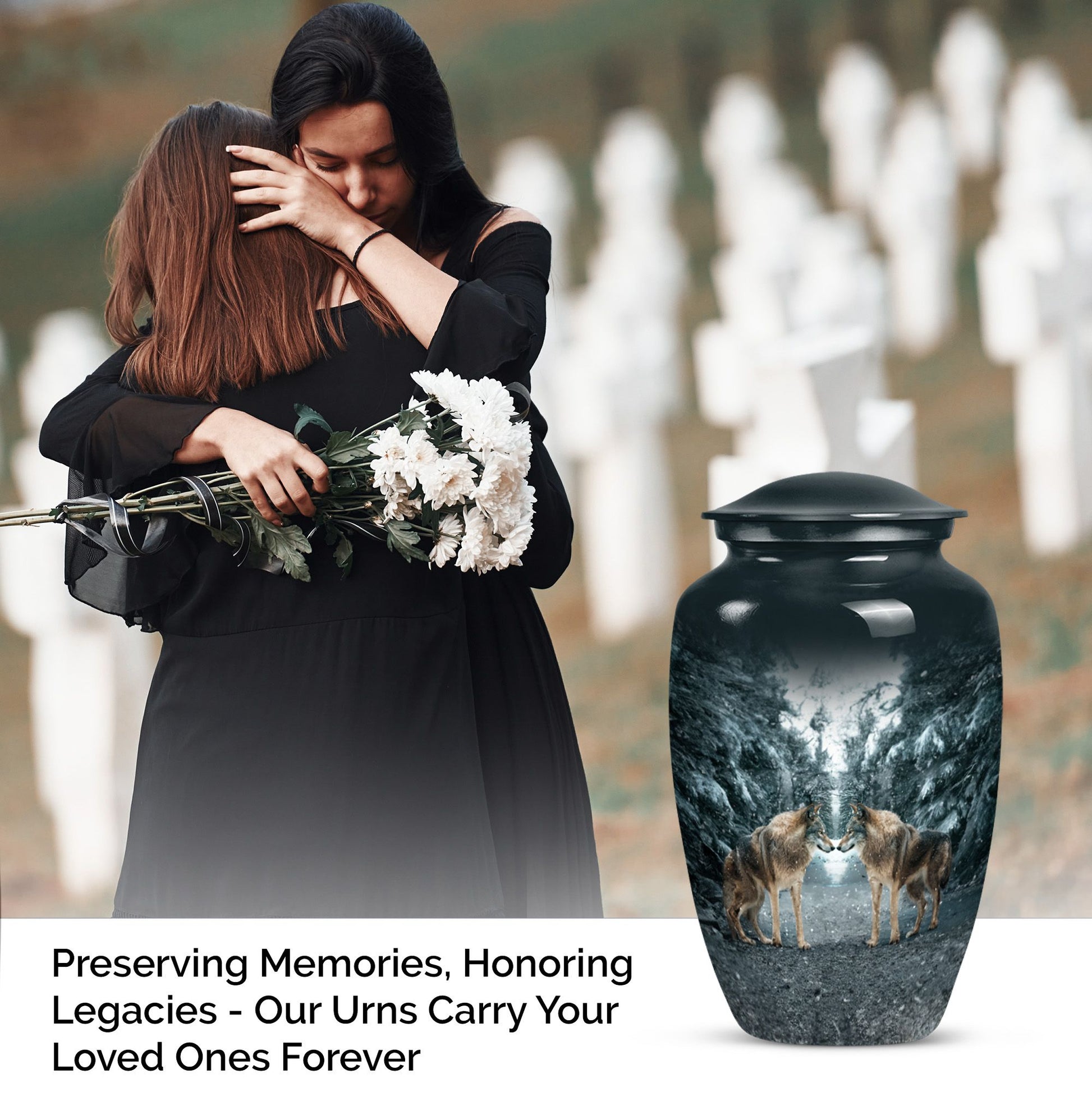 Wolf Howling Classic Urn, funeral urn for adult ashes