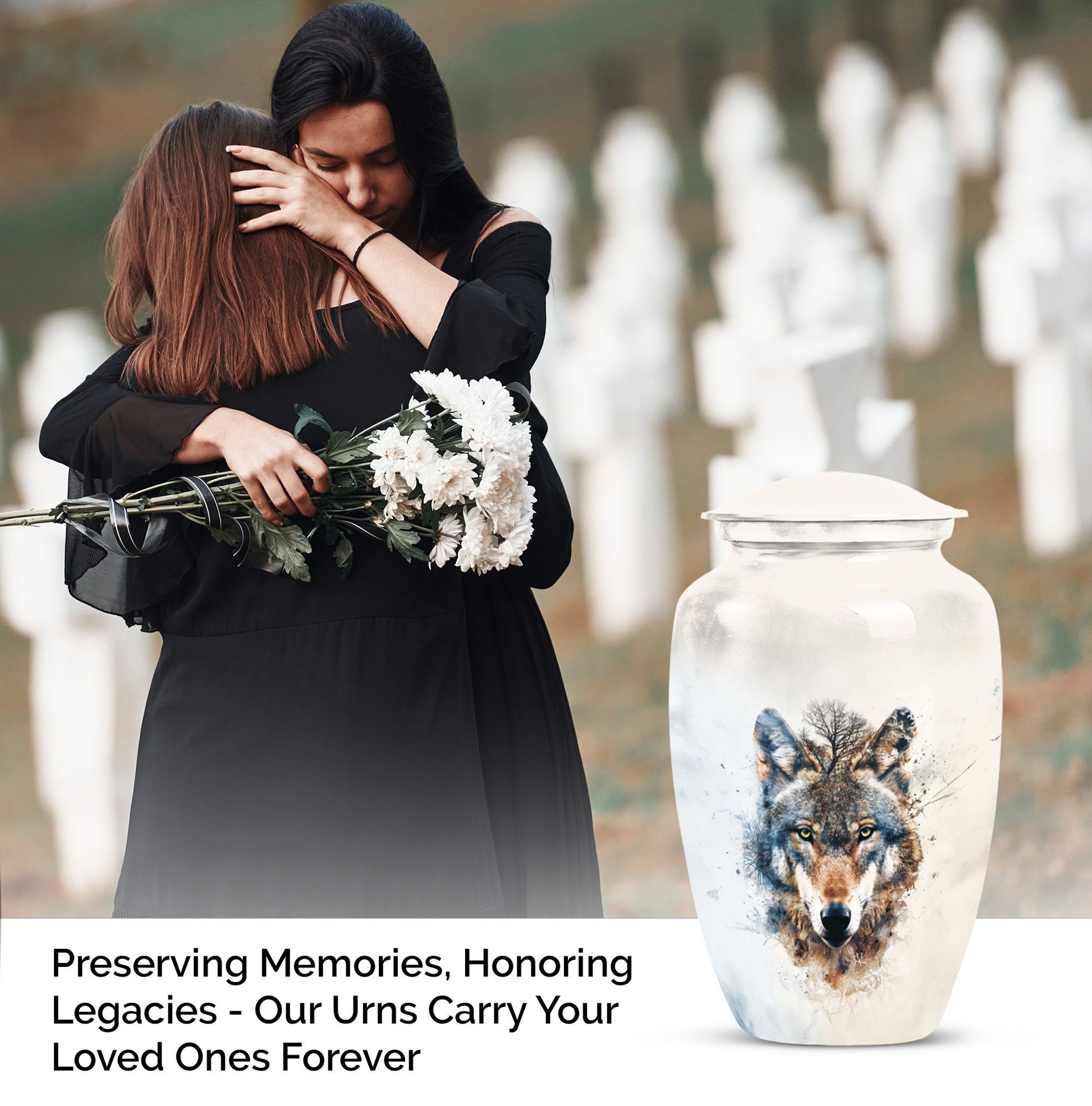 wolf howling urn, memorial urn for mom's ashes