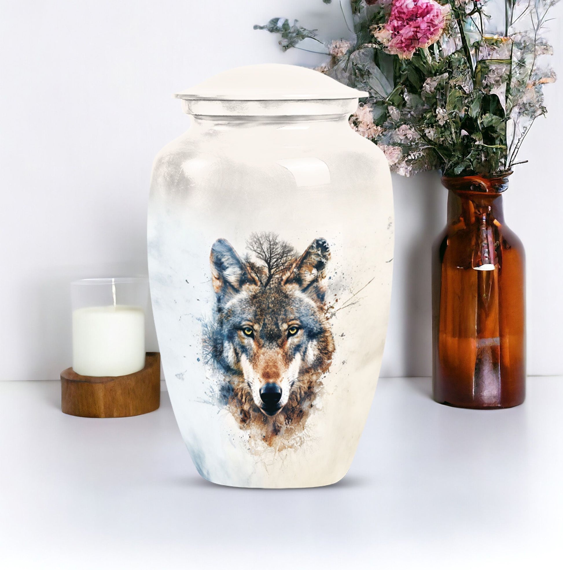 wolf howling urn, memorial urn for mom's ashes