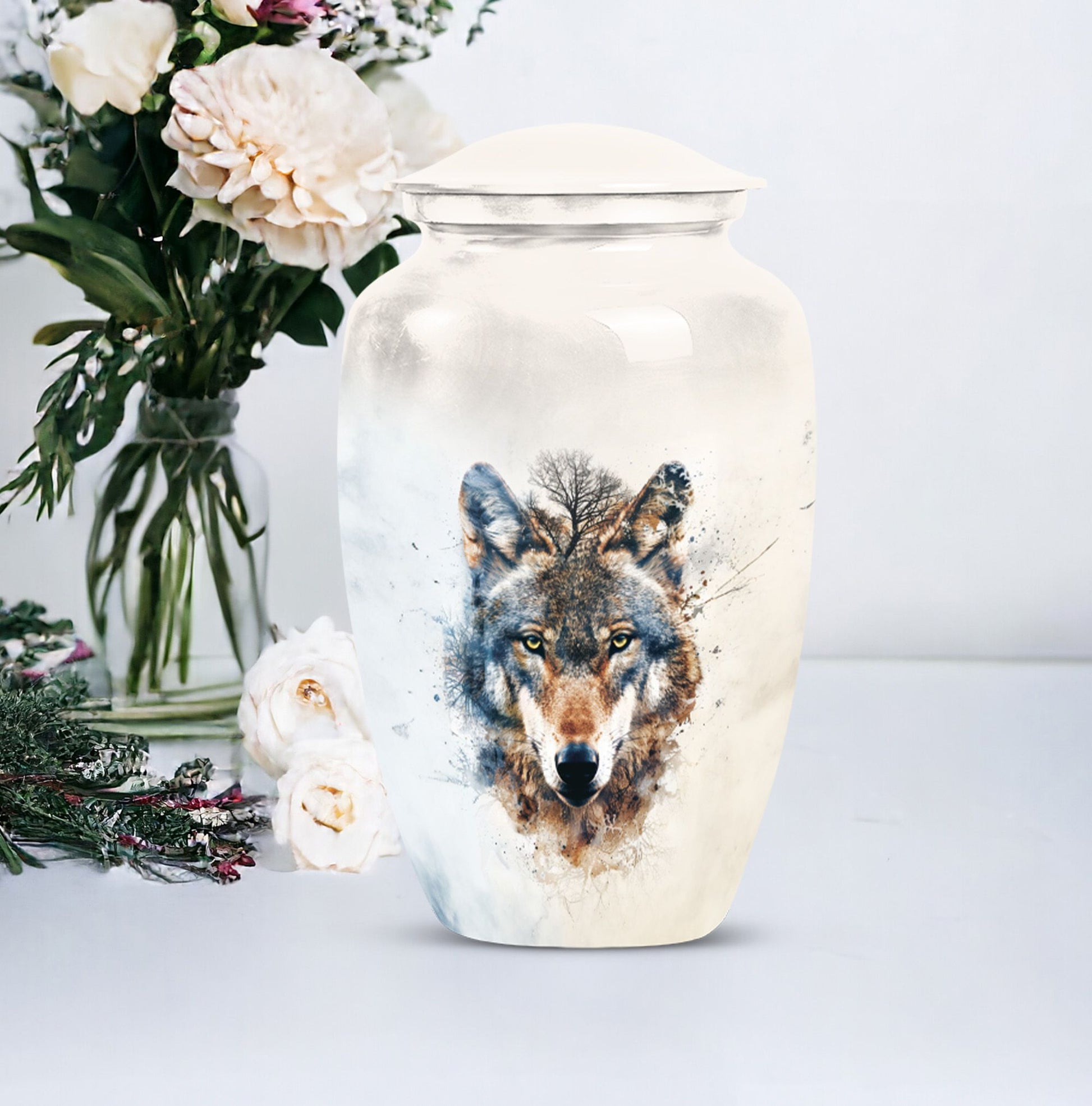 wolf howling urn, memorial urn for mom's ashes