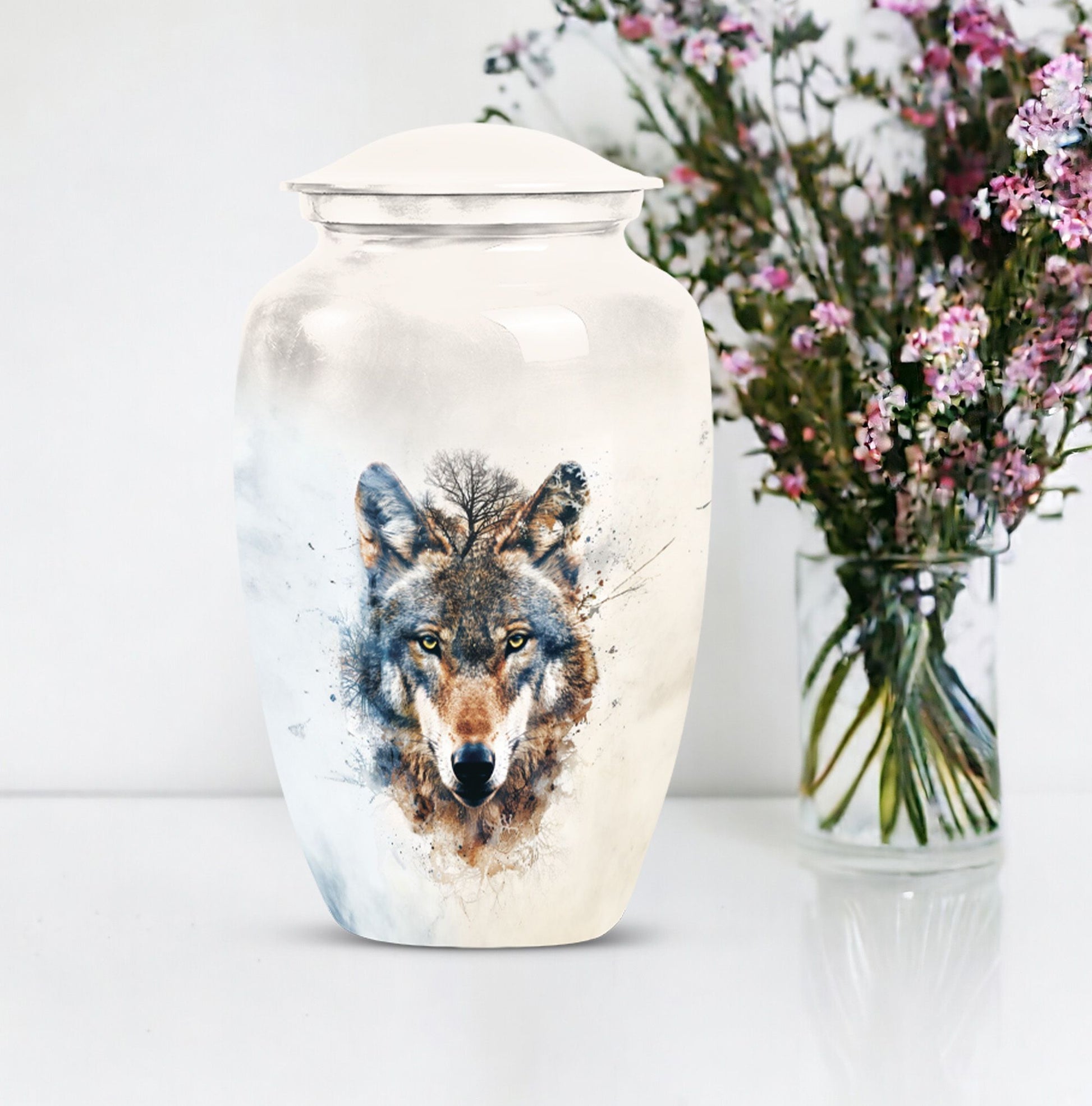 wolf howling urn, memorial urn for mom's ashes