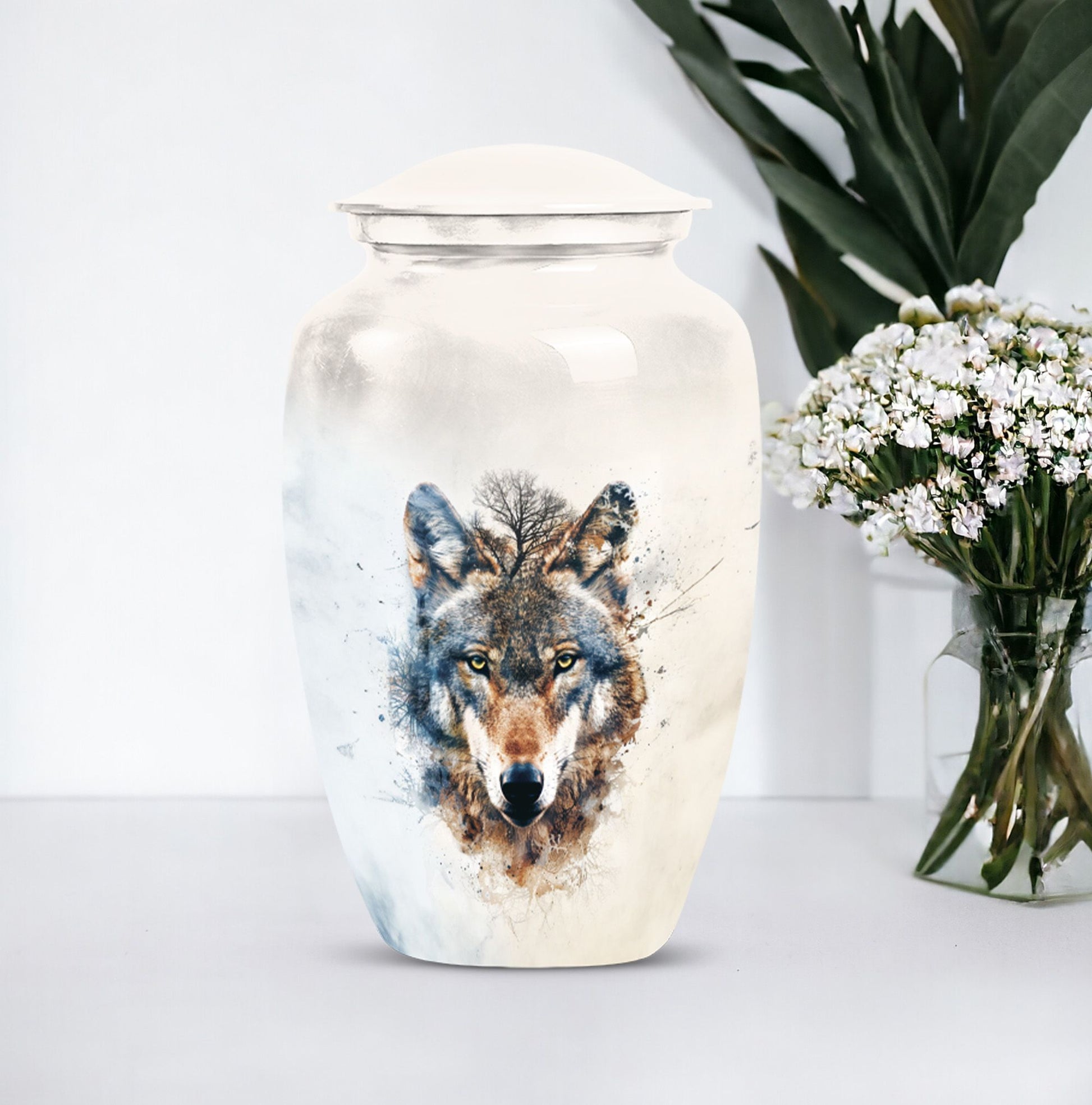 wolf howling urn, memorial urn for mom's ashes