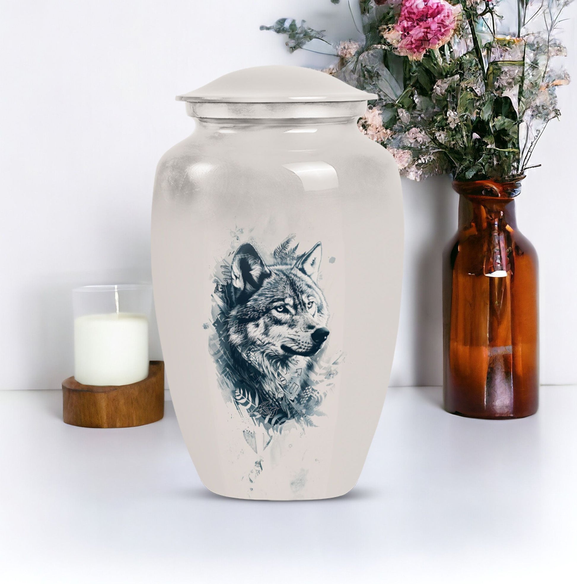 wolf howling urn, funeral urn for men's ashes