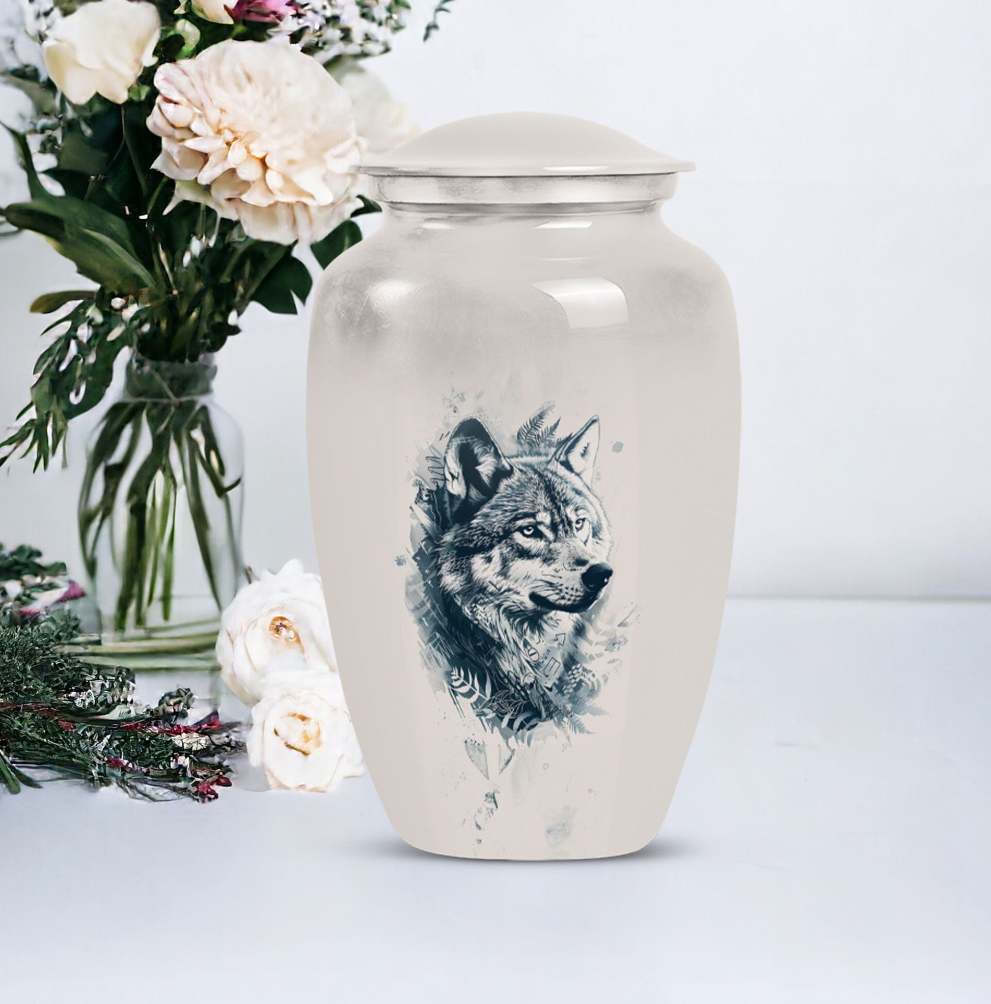 wolf howling urn, funeral urn for men's ashes