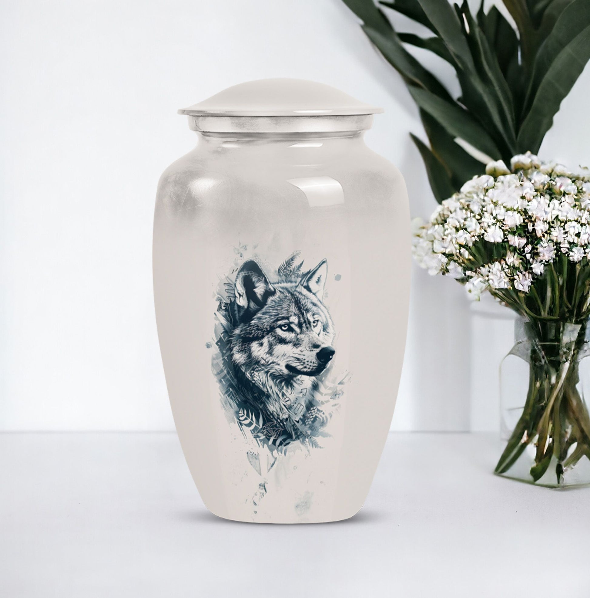 wolf howling urn, funeral urn for men's ashes