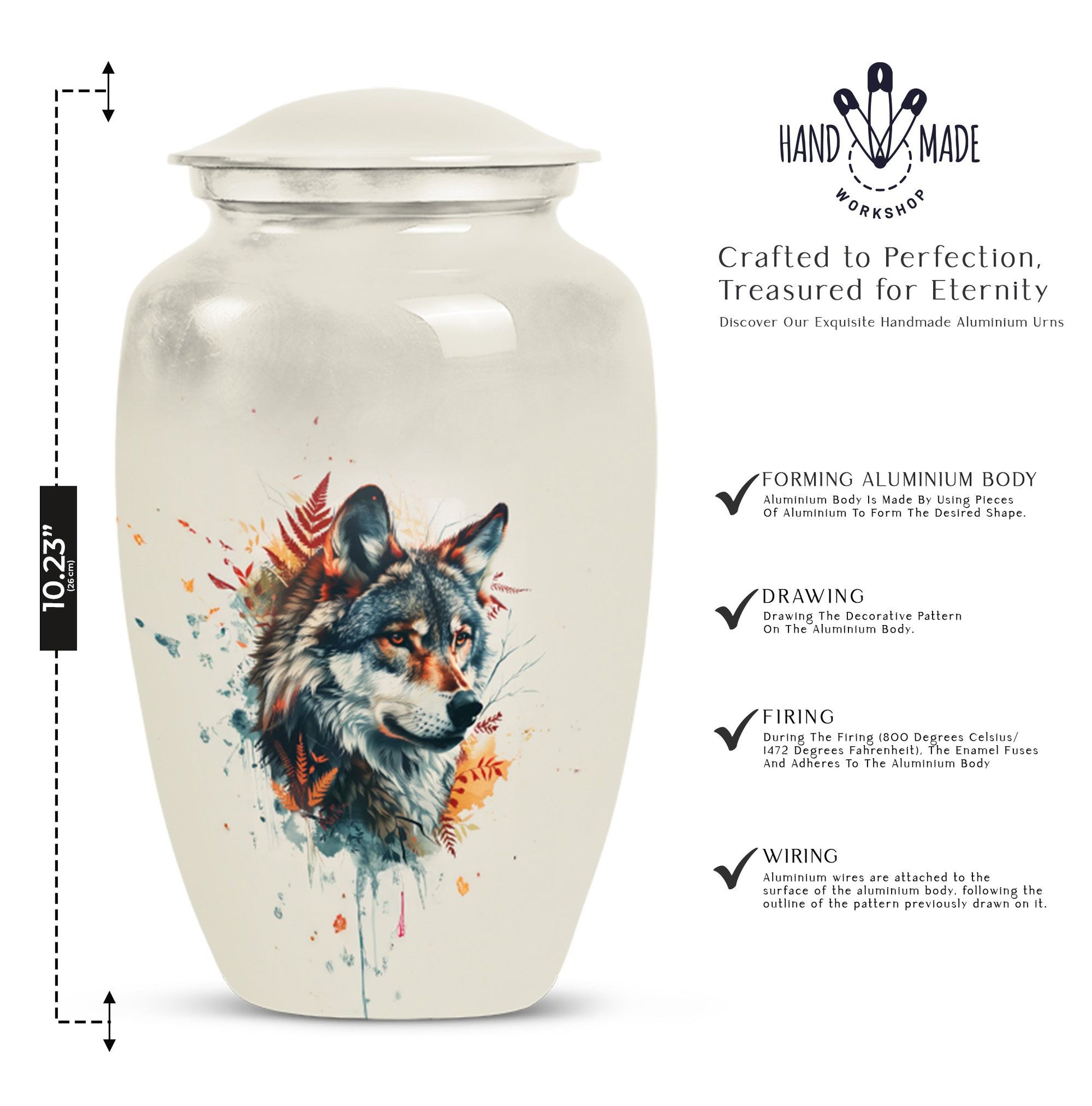 Classic 10-inch aluminum wolf howling urn,