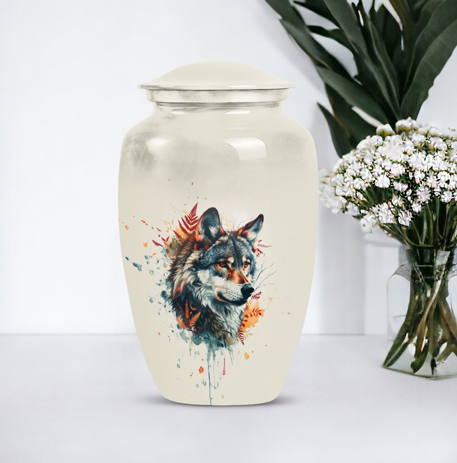 Classic 10-inch aluminum wolf howling urn,