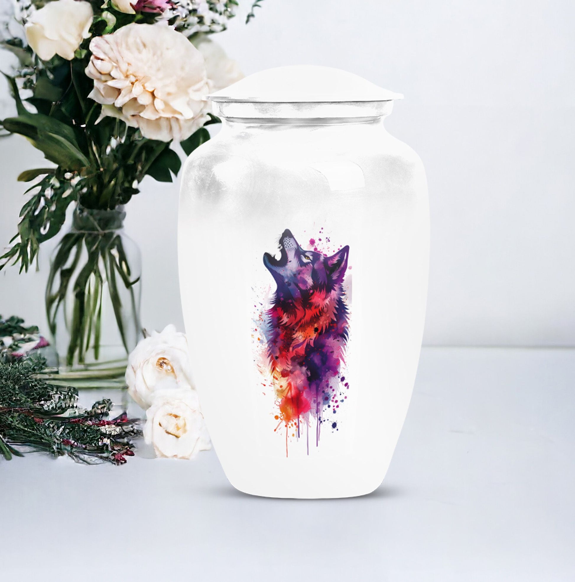  wolf howling funeral ash urn, 