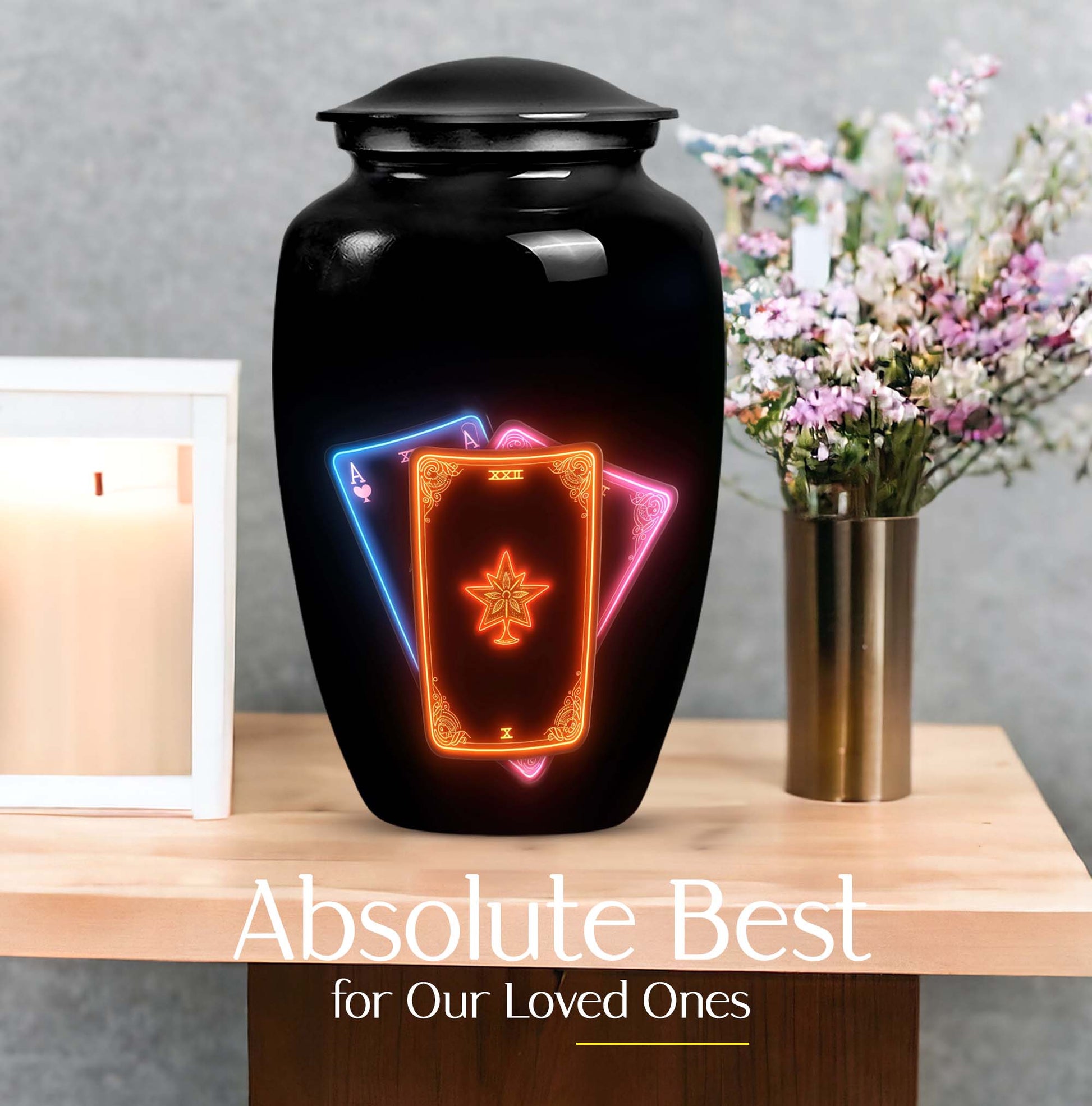 Tarot Urn, classic aluminum cremation urn for mom.