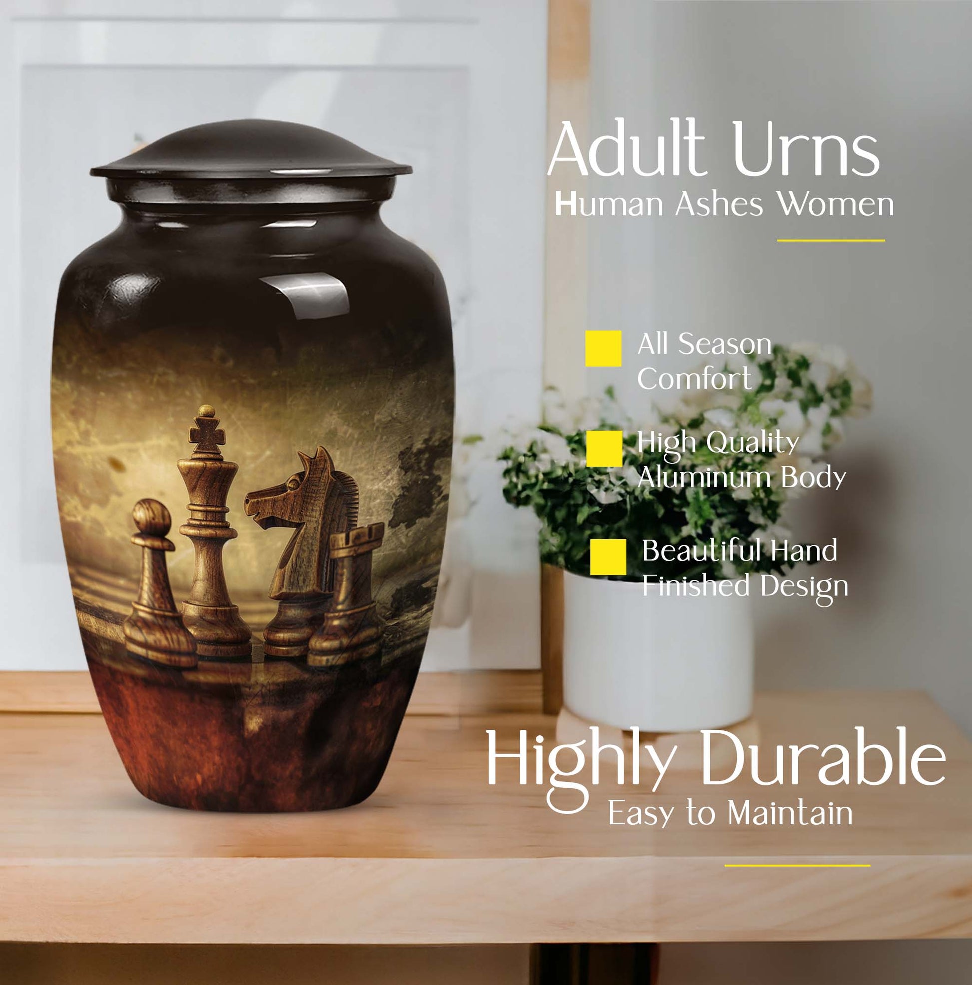 10-inch Classic Chess cremation urn for adult male.